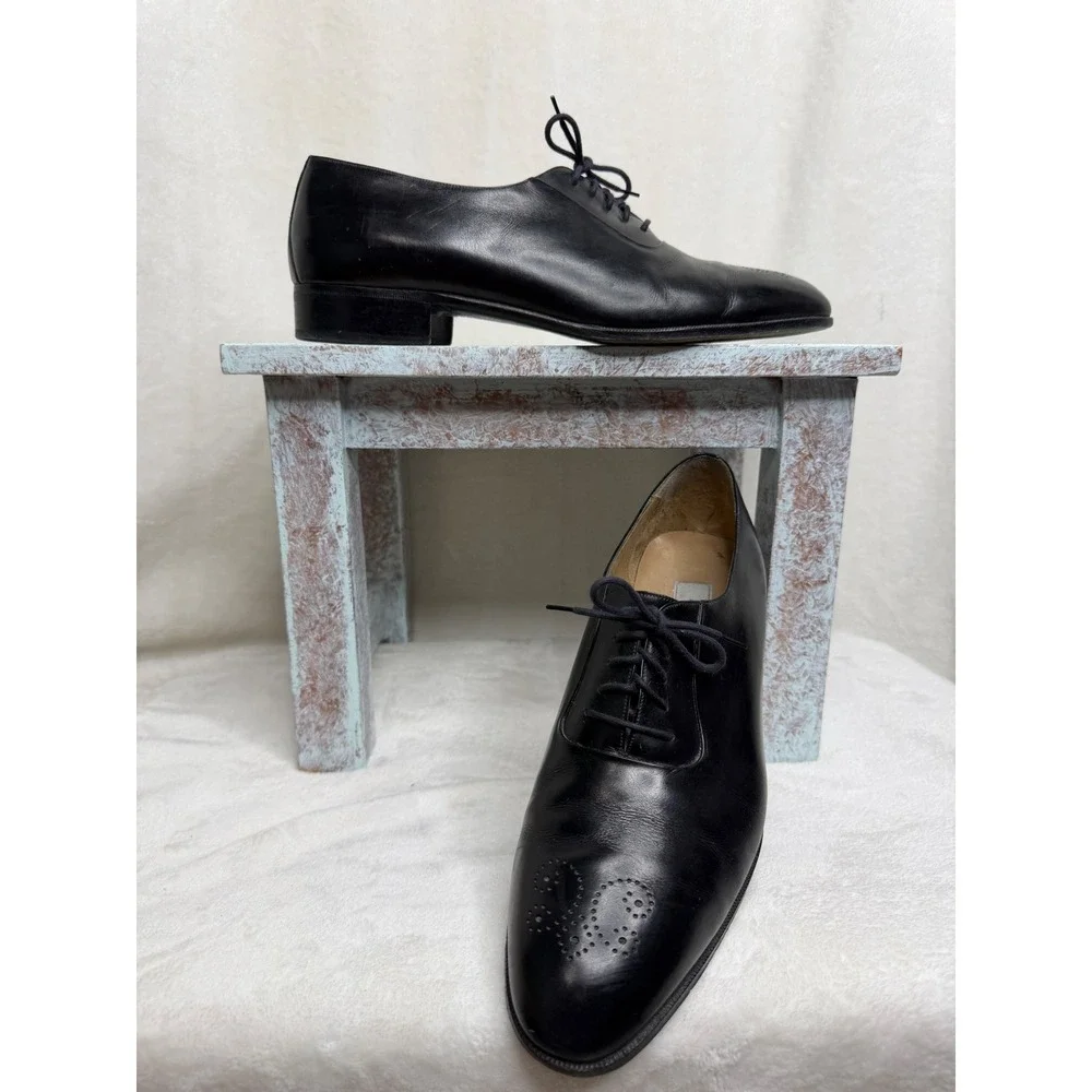 Bally Oxfords Mens 11 Black Leather Medallion Toe Lace Up Dress Shoes Italy